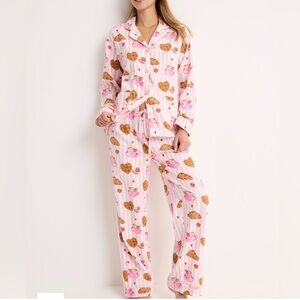 PJ Salvage Brunch Club flannel pajama set button up top pull on pants large